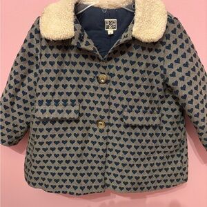 Bonton Navy Heart Pattern Pea Coat